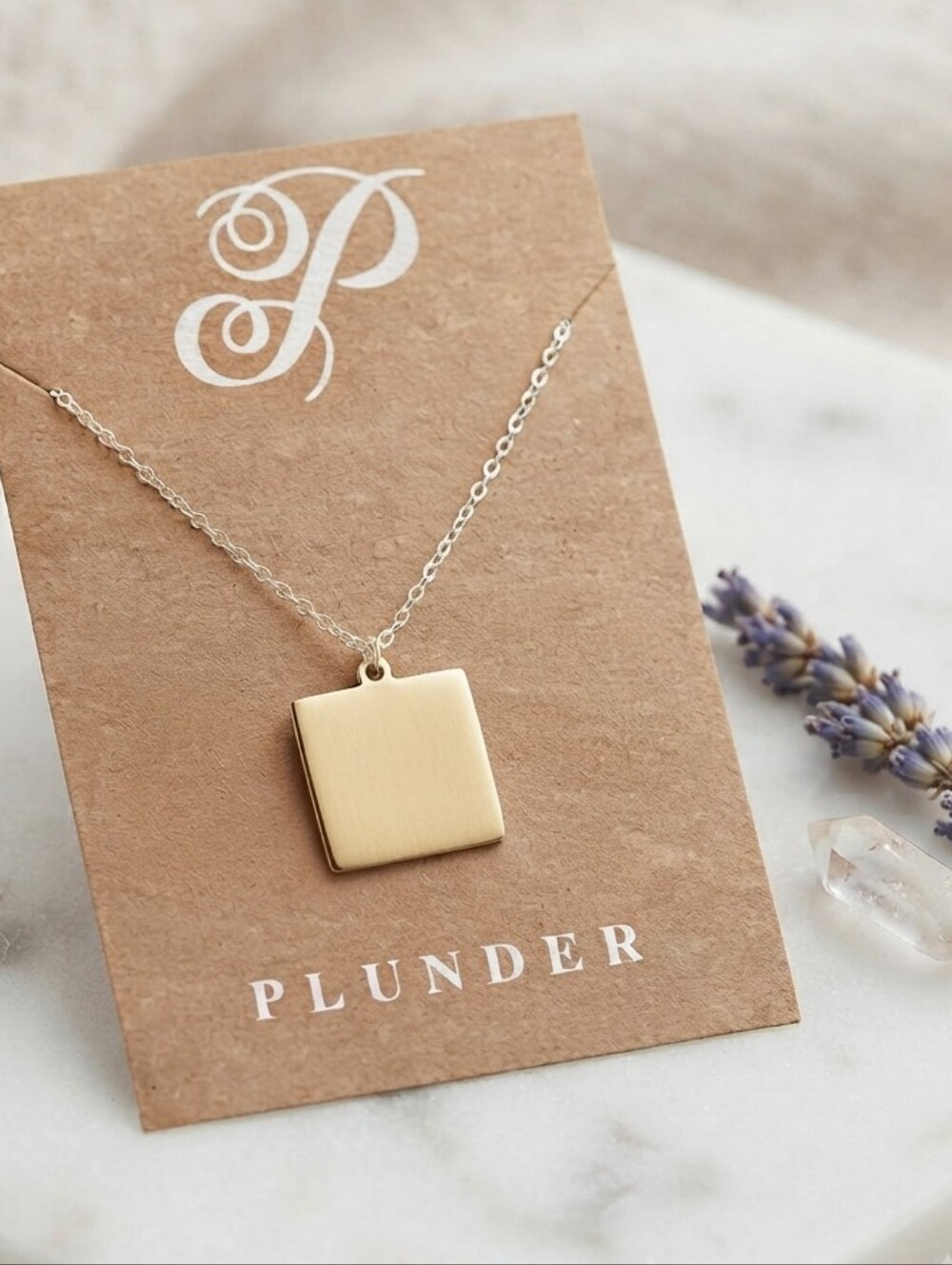 Plunder Gold Square Pendant  Necklace
